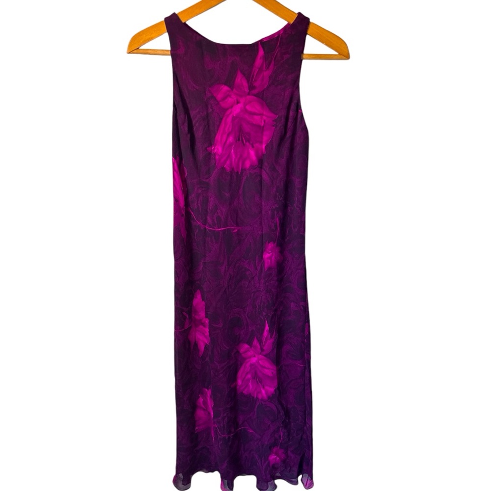 Vtg Jones New York Dress Sz 6 Purple Pink Floral Lined Sleeveless Midi Sheath